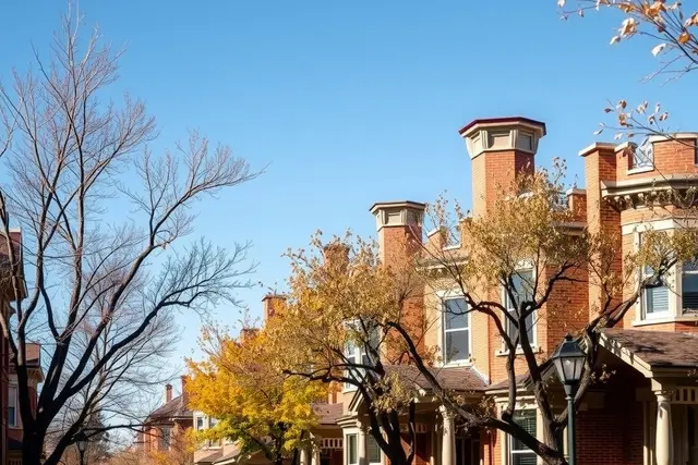 Tree-lined Denver street of brick bungalows